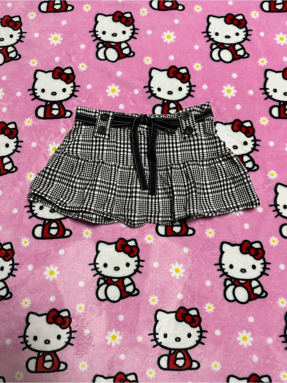 Y2K Forever 21 Black & White Plaid Ruffle Skirt with Tie